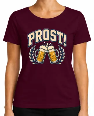 Productafbeelding van PROST! Bierkruik, , volksfeest, traditioneel kledingstuk, lederen broek, dames T-shirt, bordeauxrood, maat M