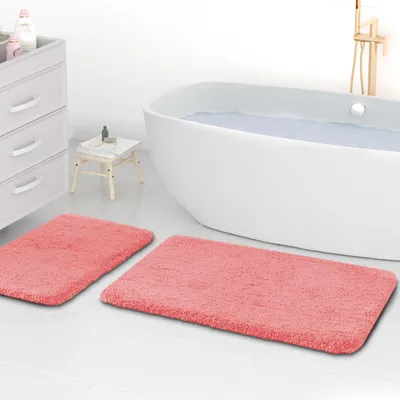 Produktbild von Mikrofaser-Badematten, 2 cm extra dick, super saugfähige Badematten 50x80 cm und 40x60 cm, rosa
