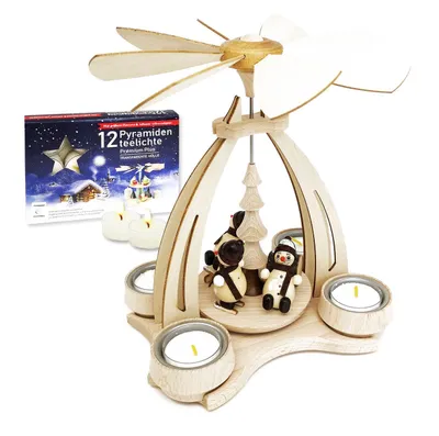Zdjęcie produktu dla Erzgebirge drewniany, stół, tealight, Boże Narodzenie, piramida - bałwany