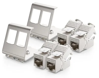 Produktbild von deleyCON CAT6a Keystone Jack Modul 2-Port Hutschienenadapter, 4 Stück