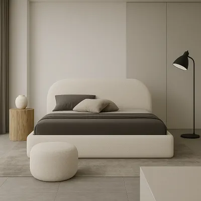 Produktbild von GUTTO Polsterbett nach Maß  MOON Beige 120x200 Holz-Lattenrost Hochwertig Boucle Teddystoff Bett ohne Bettkasten und Stauraum