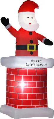 Produktbild von Aufblasbarer Weihnachtsmann mit Kamin - Weihnachtsdeko - 2 LED-Lichter - 80×70×210 cm - Polyester - Rot