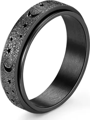 Obrázek produktu pro Anti stresový prsten Fidget Ring Měsíc Hvězdy Úzkost Prsten Nuda US 12 Černý