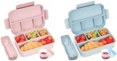 Image de Lot de 2 boîtes à lunch réutilisables à 4 compartiments - Hermétiques et adaptées au micro-ondes