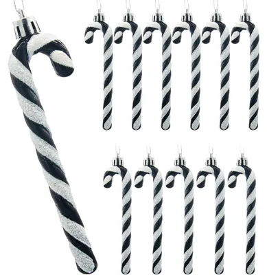 Produktbild von Zuckerstangen Ornamente 12 Stück Weihnachten Hängende Anhänger für Weihnachtsbaum Party Deko schwarz weiß