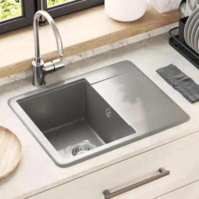 Image de vidaXL Lavabo, 80% quartz et 20% résine, 560 x 460 mm, gris