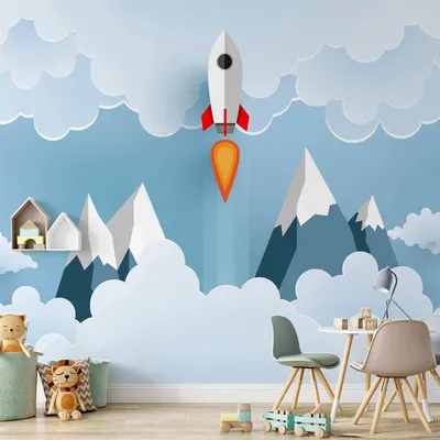 Produktbild von Vlies Fototapete - Rocket in the Clouds 100x70 cm Für Kinder e-B-0038-a-a