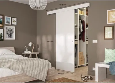Image de Kit Porte Coulissante Blanc Optimum, H 204 x L 93 x P 4 cm, Rail Aluminium, Bandeau Blanc, Double Amortisseur