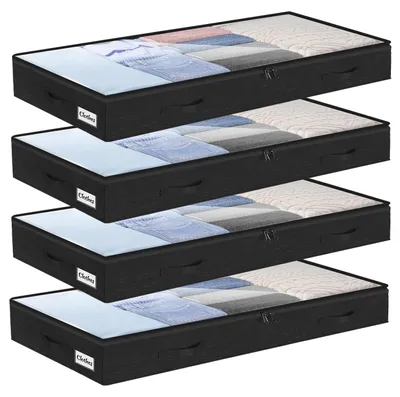 Produktbild von Aufbewahrungstaschen für unter das Bett 4er-Set, 10 cm hoch, Reißverschluss, faltbar, für Kleidung