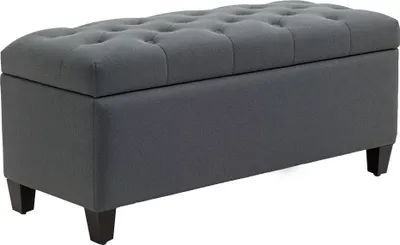 Produktbild von Sitzbank mit Stauraum Polsterbank mit Leinenoptik, Sitztruhe mit Holzbeine, Truhenbank für Wohnzimmer Schlafzimmer Flur 100 x 40 x 44 cm Dunkelgrau