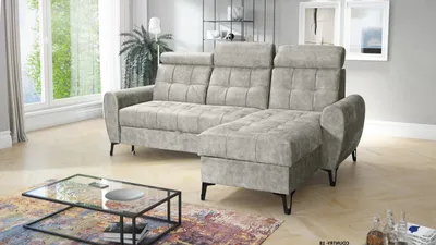 Produktbild von Ecksofa LAVAX auf Beinen mit Kopfstützen und Schlaffunktion, L-Form, rechts, Silbergrau