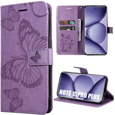 Image de Coque pour Xiaomi Redmi Note 15 Pro Plus 5G, Protection Rabat Synthécuir Motif Papillon - Violet