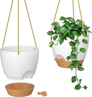 Obrázek produktu pro Závěsné květináče 25 cm s přívodem vody a odtokovými otvory, bílé, sada 2 ks