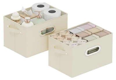 Productafbeelding van Opbergboxen voor stoffen, open opbergboxen voor linnengoed, inklapbare boxen met handgrepen, set van 2 opbergboxen zonder deksel