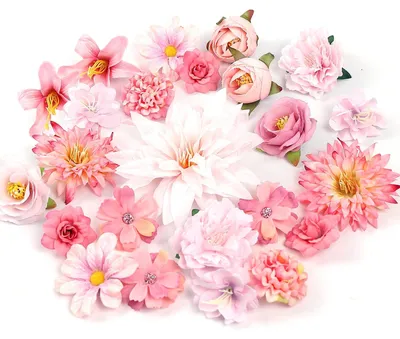 Produktbild von Kunstblumen 24 Stück - Kunstblütenmix - Rosa Dekoration - Ideal für Hochzeit - Basteln/Scrapbooking - Realistisches Aussehen - Künstliche Blumen