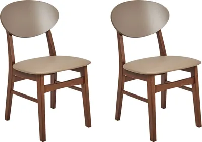 Produktbild von BELIANI Esszimmerstuhl 2er Set Hellbraun Kunstleder Dunkler Gummibaumholzrahmen ohne Armlehnen Skandinavisches Design