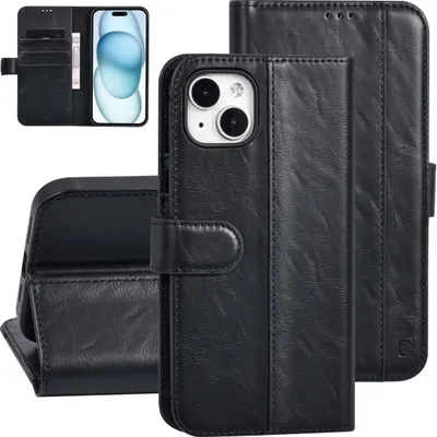 Immagine prodotto di UNIQ Accessory Custodia a libro per iPhone 15 e 14 Plus - Porta carte per 3 carte - Chiusura magnetica - Nero