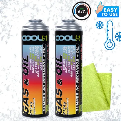 Produktbild von Cool5 2x 2-in-1 Klimaanlagen-Kältemittel-Set, R134a-Ersatz + Mikrofasertuch