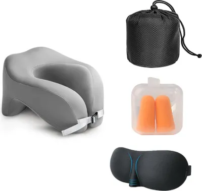Produktbild von Nackenkissen Flugzeug Memory Foam - Multifunktionales Reisekissen für Reisen mit Flugzeug, Auto, Zug, Ergonomisches Design für bequeme Kinn- und Gesichtsunterstützung im Büro (Hellgrau)