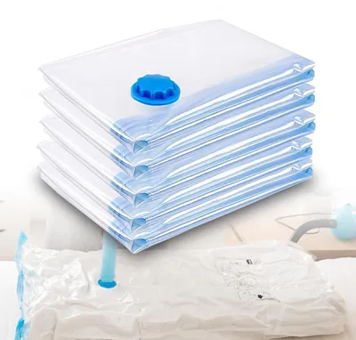 Zdjęcie produktu dla Zestaw 5 worków próżniowych Eikuavons, 40x60 cm, do przechowywania ubrań i pościeli, oszczędzające miejsce worki na odzież z zaworem, wielokrotnego użytku i przezroczyste
