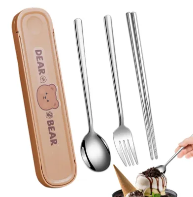 Obrázek produktu pro Sada cestovních nádobí, opakovaně použitelná, z nerezové oceli, s přenosným pouzdrem