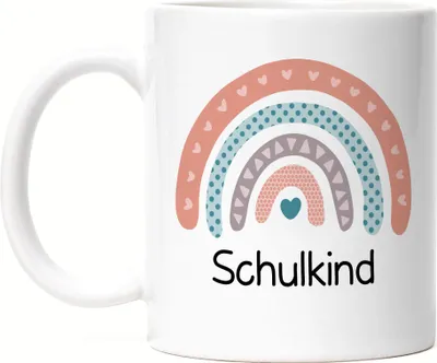 Produktbild von Schulkind Tasse Einschulungsgeschenk Grundschule 1. Klasse Schulstart Herzen Motiv