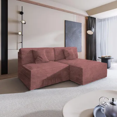 Produktbild von Masseno Ecksofa FIORO mit Schlaffunktion L-Form, Sofa mit Bettkasten, Wohnzimmersofa, Couch, Soffa, Bettsofa, Couchgarnitur- Rosa, TILIA 62