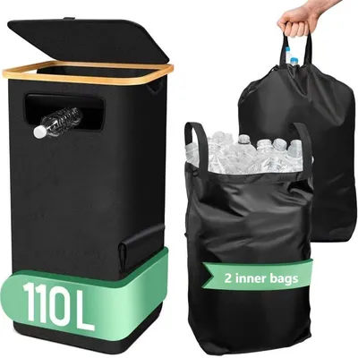 Faltbare Flaschenbox 110L mit Bambusrahmen, 40x33x80 cm, schwarz