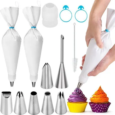 Produktbild von Spritzbeutel Set, Mittelgroß Spritzbeutel,Spritzbeutel Set,Mit Edelstahl Spritztüllen,Spritzbeutel und Adapter