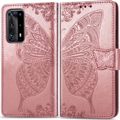 Produktbild von Mobigear Butterfly Huawei P40 Pro Hülle Klapphülle Geldbörse - Roségold