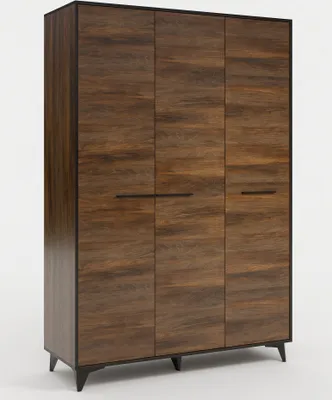 Produktbild von Furniture24 Kleiderschrank Frida S3D Schrank 3 türiger mit Kleiderstange 5 Einlegeboden Shirin Nußbaum