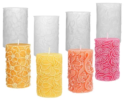 Obrázok produktu pre Silikónové formy na sviečky, motívy kvetín, 3D, 4 kusy, forma na výrobu svieč, vhodná aj na mydlo a aromaterapeutické kamene