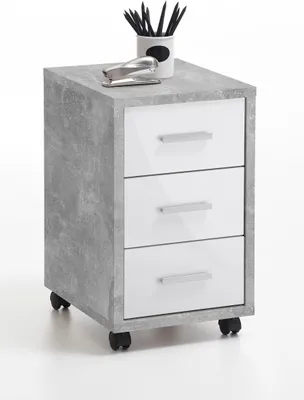 Image de Rollcontainer >DIEGO 2< in Beton LA-hochlanz weiß - 35x58,9x42cm (BxHxT)
