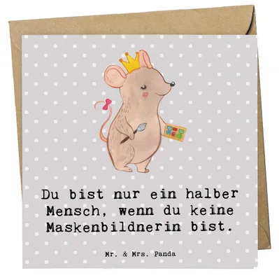 Produktbild von Mr. & Mrs. Panda Grußkarte Maskenbildnerin Herz - Grau Pastell - Geschenk, Ausbildung, faltkarte, Klappkarte, Kosmetikstudio, anlasskarte, Spruch, doppelkarte, Visagistin