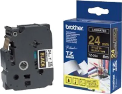 Produktbild von Brother Gloss Laminated Labelling Tape - 24mm, Gold/Black, TZ, China, 8 m, 172 mm, 108 mm, 335 mm