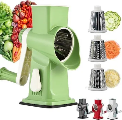 Immagine prodotto di Tagliaverdure multifunzione, robot da cucina con 3 lame removibili, robot da cucina artigianali per cipolle, formaggio, carote, cetrioli, ecc., accessorio da cucina (verde)