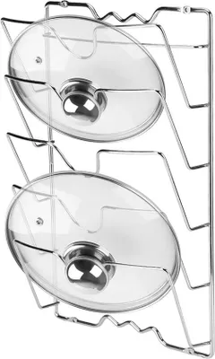 Produktbild von Wandhalter für Pannendekel, vertikaler Aufbewahrungsschrank, 5 Schalen, verchromtes Metall, 43,4 x 27,8 x 9,7 cm