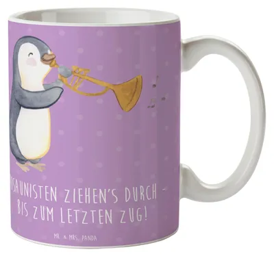 Produktbild von Mr. & Mrs. Panda Kaffeebecher Trombone Durchzieher - Lavendeltraum - Geschenk, haferl, Tasse, Teetasse, Zugmechanismus, Musiker, Pott, Trombonist, Becher, Henkelpott