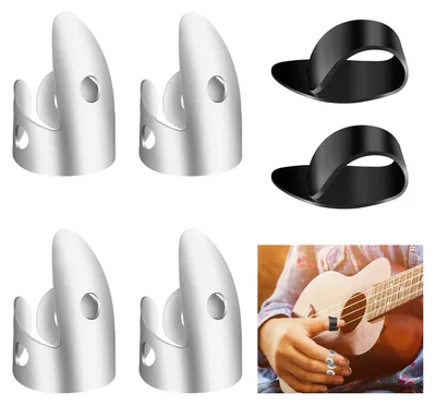 Produktbild von 6 Stück Gitarrenplektren aus Stahl, einschließlich Plektren aus Edelstahl und Kunststoff für den Daumen