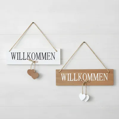 Produktbild von 2er Set Willkommensschilder MDF Holz Herz Türschild Willkommen Landhaus Deko Wandschild Türhänger Begrüßung Dekoration