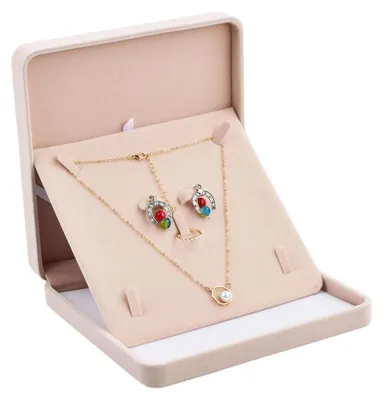Image de Boîte à bijoux velours - Rose - 19 x 19 x 4 cm - Pour bagues, colliers et boucles d'oreilles - Pour bijoux