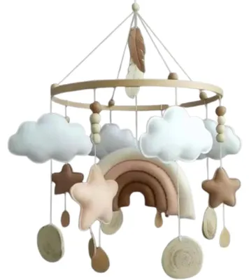 Image de Peluche mobile pour bébé, motif ours, lune, nuages, arc-en-ciel, 45 cm