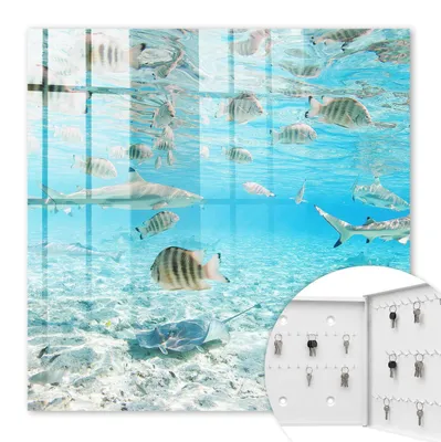 Produktbild von Metall Schlüsselkasten 30 x 30 cm - weißer Schlüsselschrank zur Wandmontage - wandhängende Schlüsselbox mit Tür - rechts öffnend - Schlüsselaufbewahrung für Flur - Büro - Arbeitszimmer - Werkstatt - Garage - Wasserleben