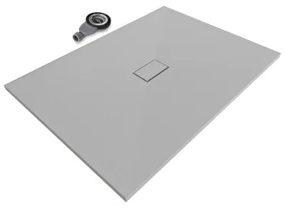 Produktbild von i-flair SMC Duschwanne 140x100 cm – 26 mm flach inkl. Ablaufgarnitur mit Deckel, Grau