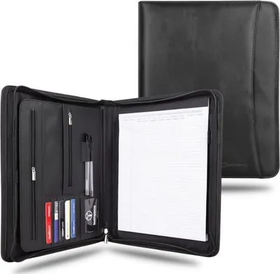 Immagine prodotto di Custodia per documenti - Ecopelle - Formato A4 con cerniera e blocco per appunti - Nera