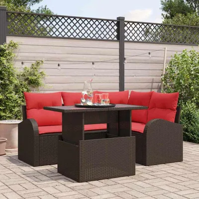 Produktbild von Möbel Gartensofa-set mit Kissen mit Speicher 5 pcs Braun Poly RattanGartensofas - Gartensofas c127