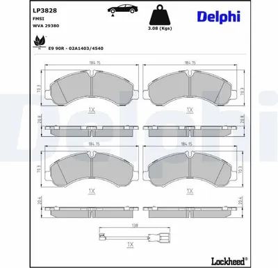 Produktbild von DELPHI Bremsbeläge Satz Bremsklötze für MITSUBISHI Canter (FB7, FB8, FE7, FE8) 7.Generation LP3828
