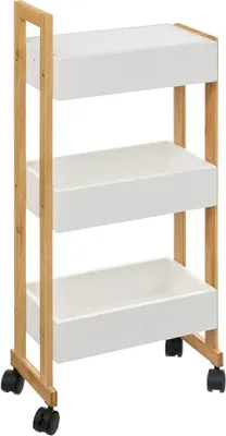 Immagine prodotto di 5five Simply Smart Servierwagen Natureo, Rollregal mit 3 Etagen, MDF, Bambus, Kunststoff, Weiß, 80 cm, 140853