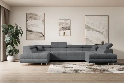 Produktbild von ALTDECOR Ecksofa in U-Form mit Schlaffunktion und Bettkasten GUSA-U - 342x202x107 cm Duneklgrau - Corner Sofa Bett Eckcouch Couch L-Form Schlafcouch Ausziehbar Wohnlandschaft Schlafsofa Cauchsofa