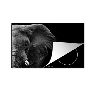 Produktbild von KitchenYeah© Herdabdeckplatte Tiere - Elefant - Wild - Schwarz - Weiß , 81x52cm, Küche Deko, Glaskeramikkochfeld Herdabdeckung, Abdeckplatte fùr Kochfeld